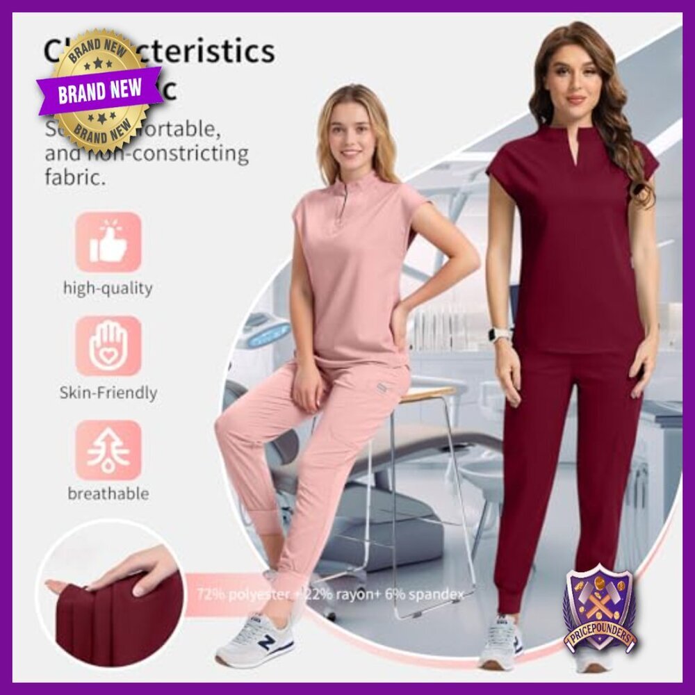 Women's Medical Scrub Set, Stretch Polyester, Stand-Up Collar, Size XXL - Picture 3 of 7